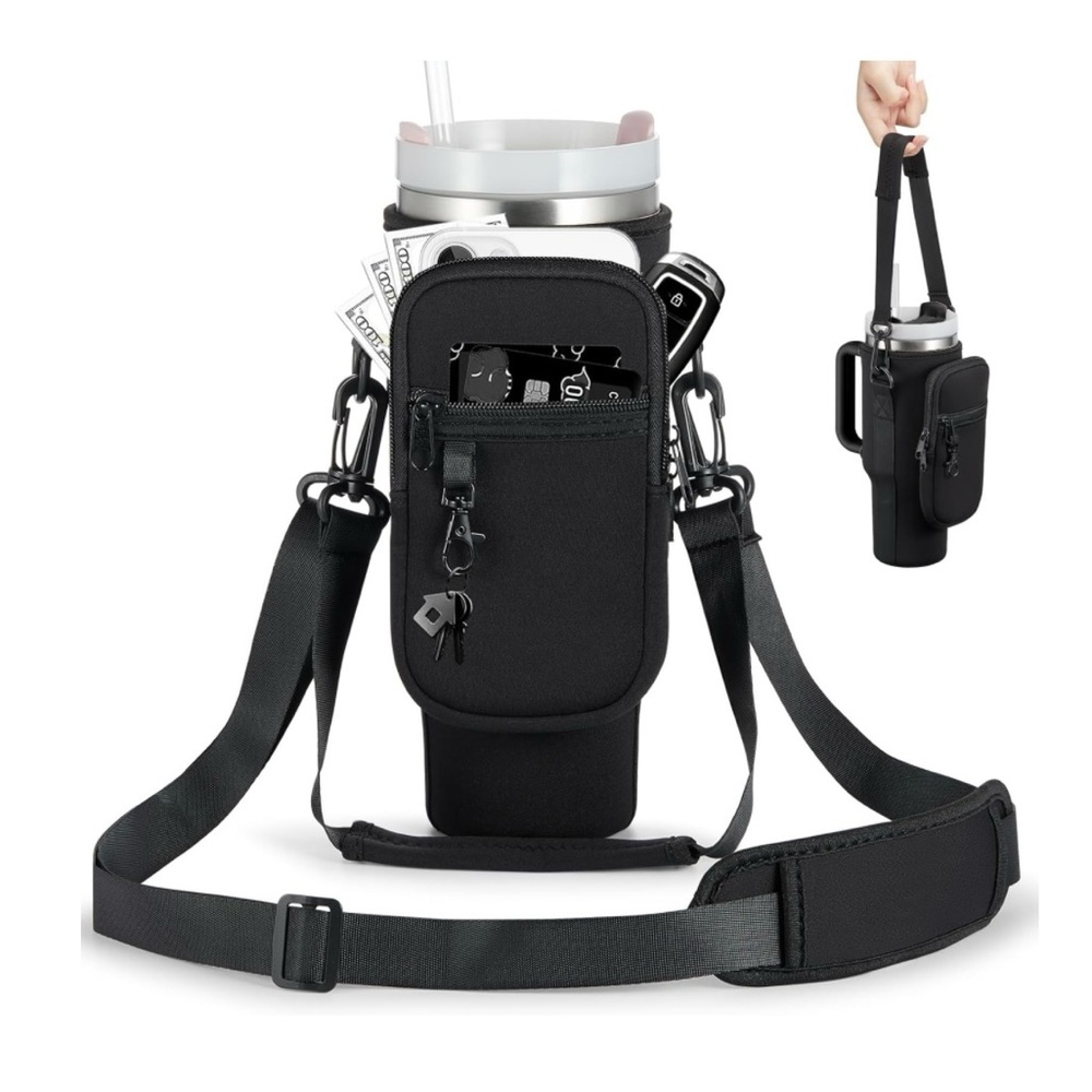 40 OZ Water Bottle Carrier Bag with Phone Pocket Black